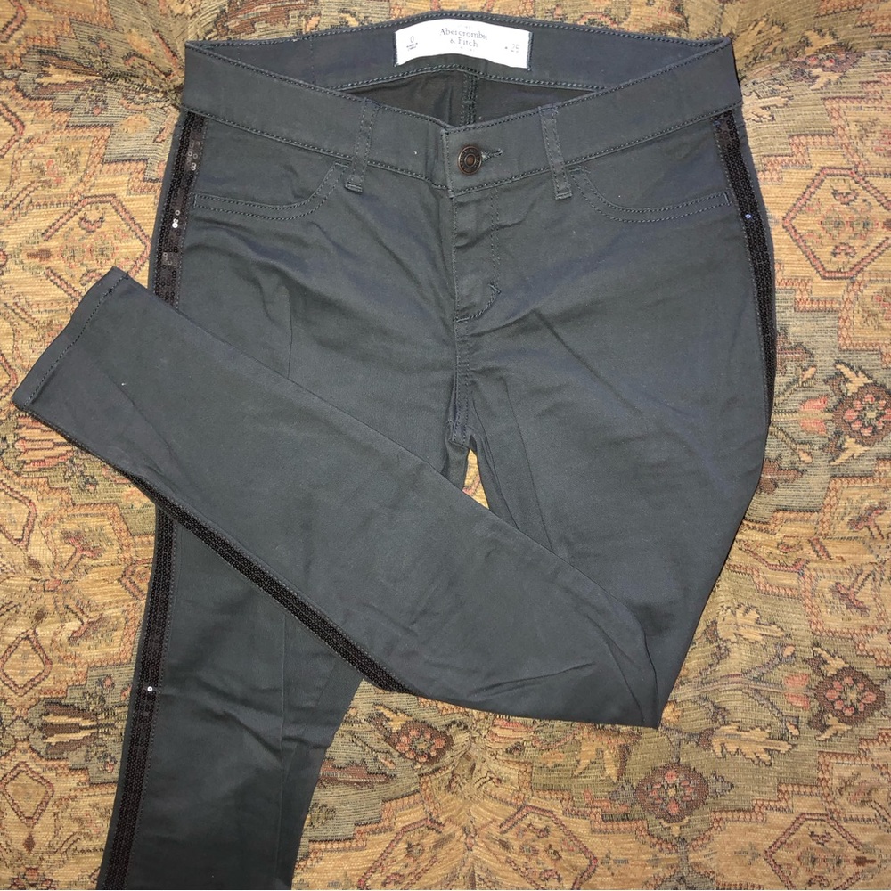 Abercrombie & Fitch Size 0/25 Tuxedo Skinny Pants Sequin Trim Charcoal Gray